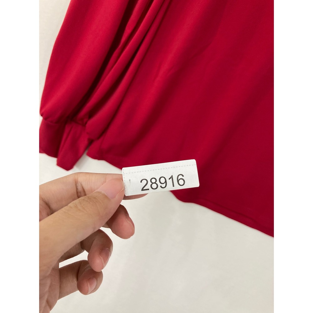 New Adrianna Papell Blouse Large Red Smocked Ruffle Neck Long Sleeve Preppy - Picture 9 of 9
